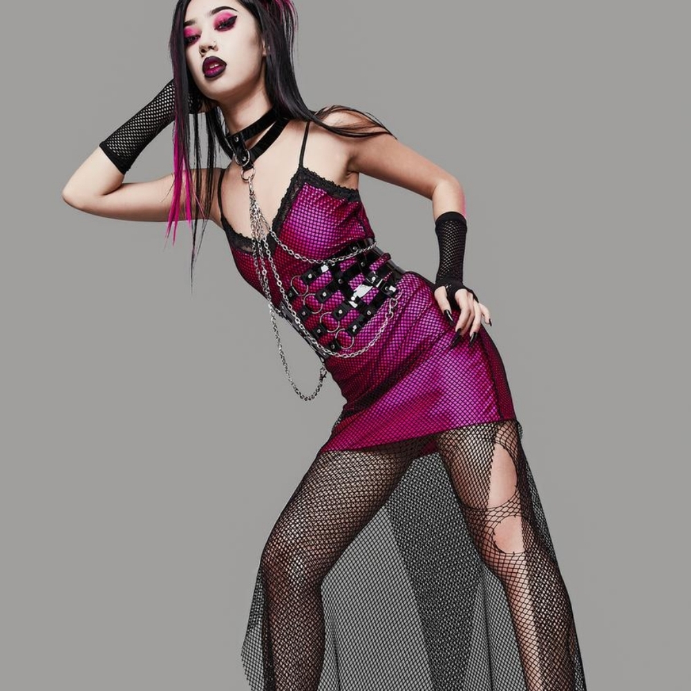 Dolls kill widow fishnet maxi dress size L